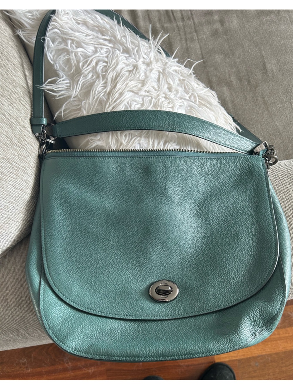 Rare color, Coach Turquoise Pebbled Leather Turnlock Hobo Bag